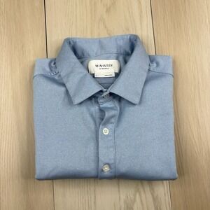 Ministry of Supply Shirt Polo Blue Short Sleeve Casual Men's Size L Large